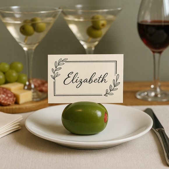 Olive Place Card Holders – Set of 4 | Martini Party Table Decor Hand Sculpted - Picture 2 of 12